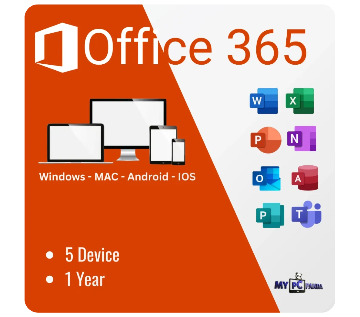 MS Office 365 — 5 Devices 1 Year (Win/Mac/Android/iOS)